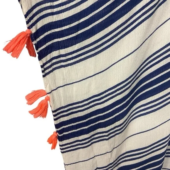 ASOS Swimsuit Cover Up Size 14 Navy White Stripes Hot Pink Tassels Pool Beach - Picture 2 of 7